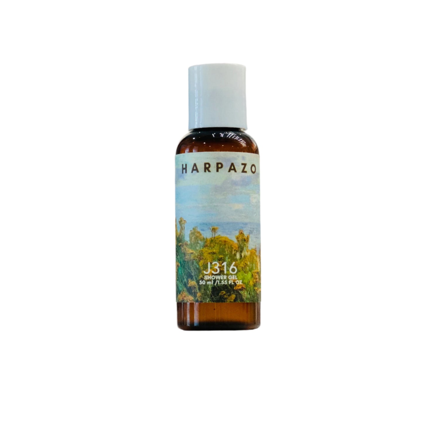 Harpazo bottle with a scenic label on a white background