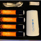 A white aromatic car diffuser with blue light indicators, emitting a cool mist, and displaying the brand name 'MediBlue'.