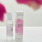Harpazo Rose Mist bottle and packaging with pink floral background